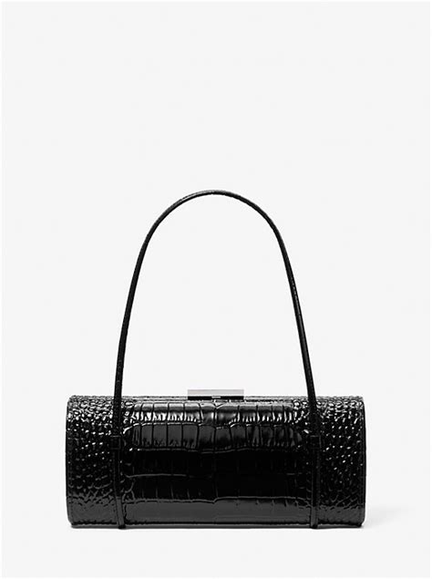 michael kors natalie bag|Natalie Crocodile Embossed Patent Leather Barrel Bag .